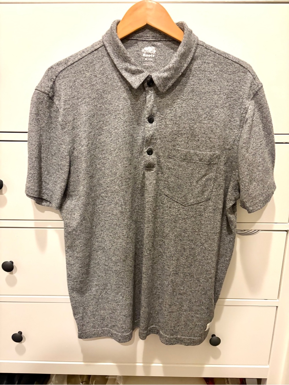 Roots Canada Men’s XL Grey Heather Polo Shirt Short Sleeve